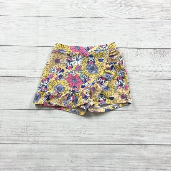 Disney Other - Disney Minnie Mouse Girls Shorts Floral Sunflower Print Yellow Pull On 4T